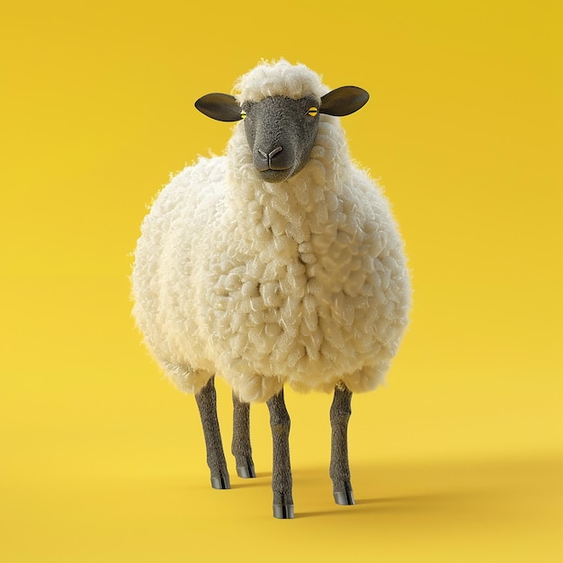 Realistic Sheep on Yellow Background