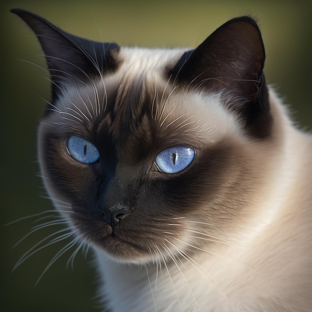 Realistic siamese cat on ravishing natural outdoor background