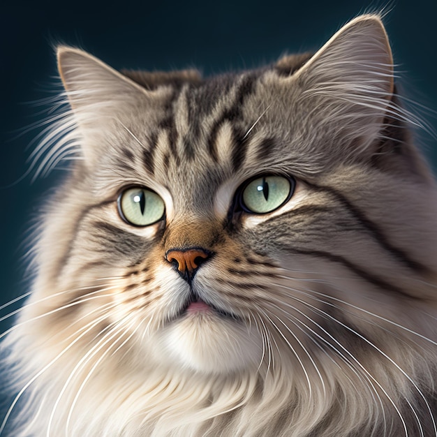 Realistic siberian cat on ravishing natural outdoor background