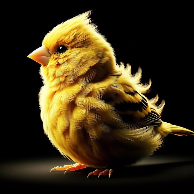 Realistic small yellow bird isolated on black background Wildlife AI generated