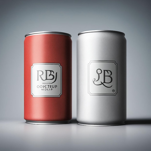 Photo realistic soda can mockup with shiny reflective finish customizable front and side views