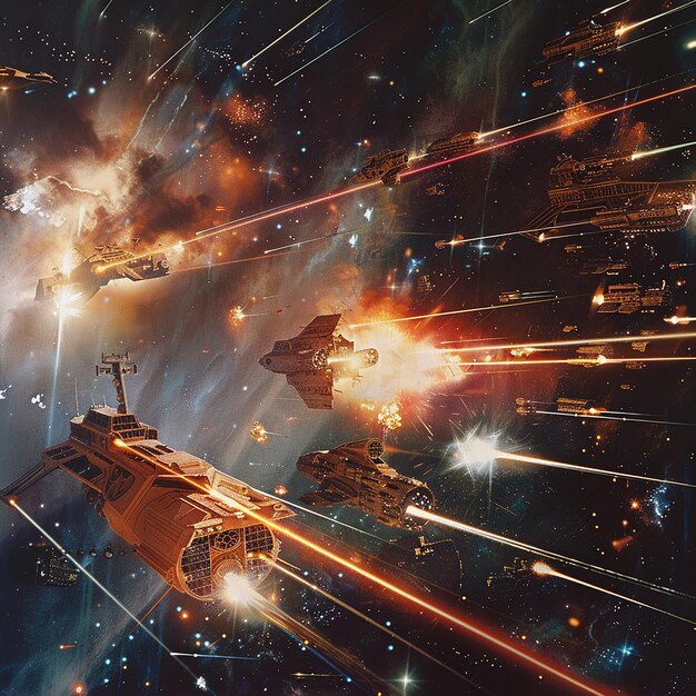 Photo realistic space battle between enormous advancements