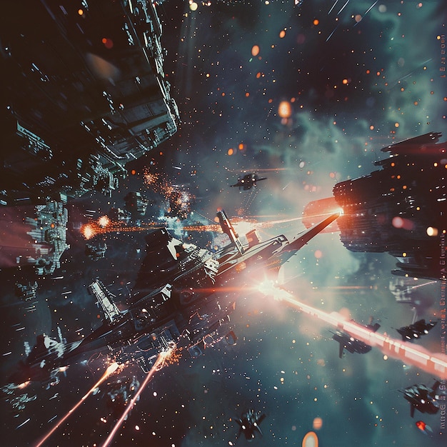 Photo realistic space battle between enormous advancements