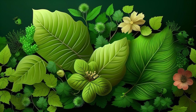 Realistic spring green background with flowers Generative AI