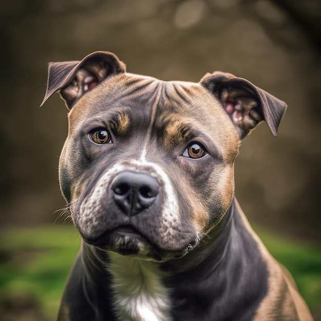 Realistic staffordshire bull terrier on ravishing natural outdoor background