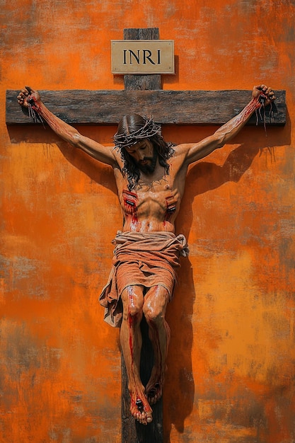 Photo realistic statue of jesus christ on the cross