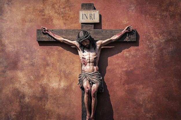 Photo realistic statue of jesus christ on the cross