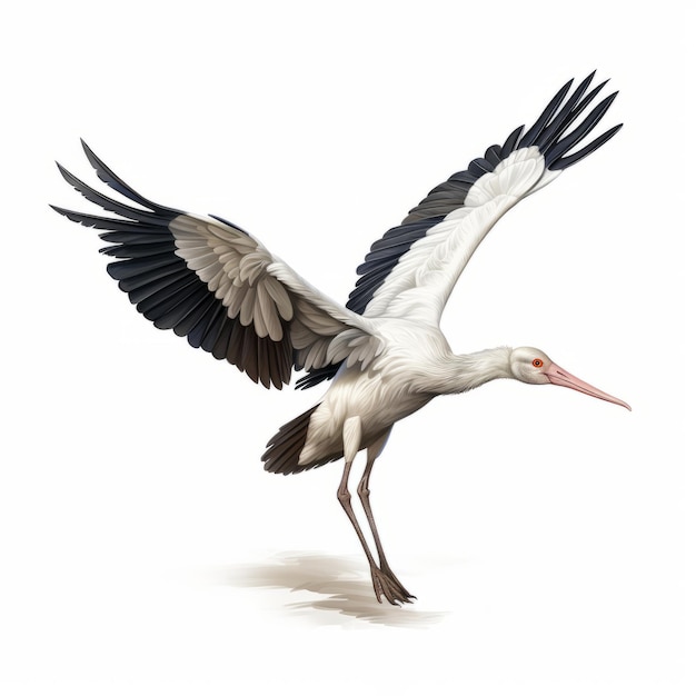 Photo realistic stork flight illustration on white background