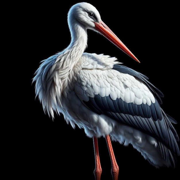 Photo realistic stork isolated on black background wild life ai generated