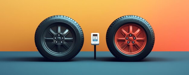 Photo realistic style comparison of electric vehicle ev tires vs petrol diesel car tires emphasizing