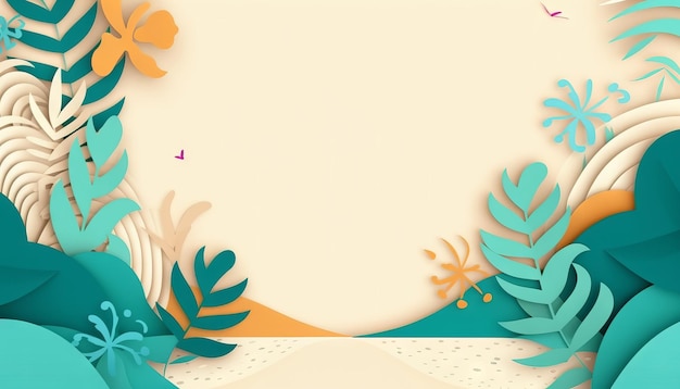 Realistic summer background with vegetation in paper cut style Generative ai