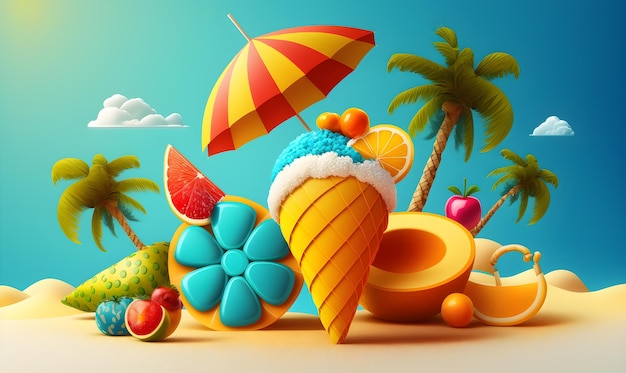 Realistic summer festive vacation beach background tropical holiday elements Generative Ai