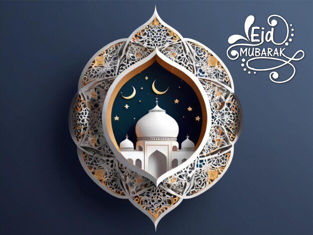 Realistic three dimensional eid mubarak illustration