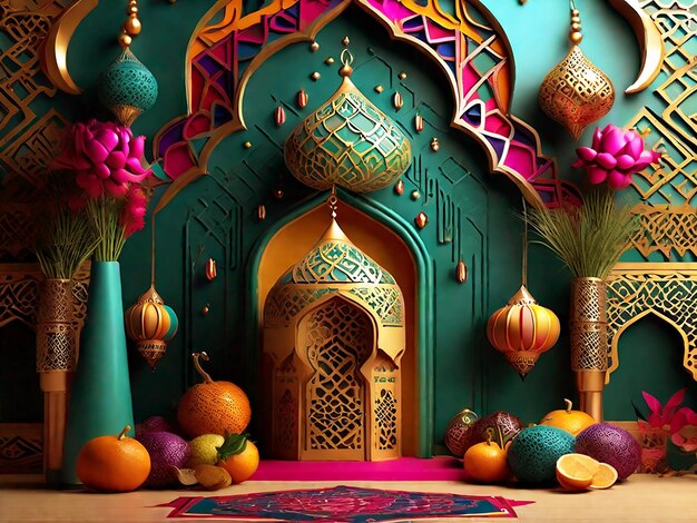 realistic threedimensional Arabic ornamental background image