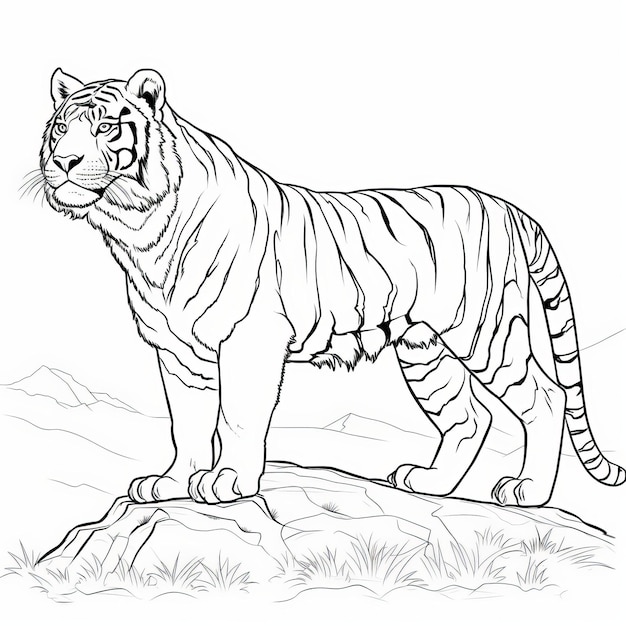 Realistic Tiger Coloring Pages Dark Violet And Amber Perspective