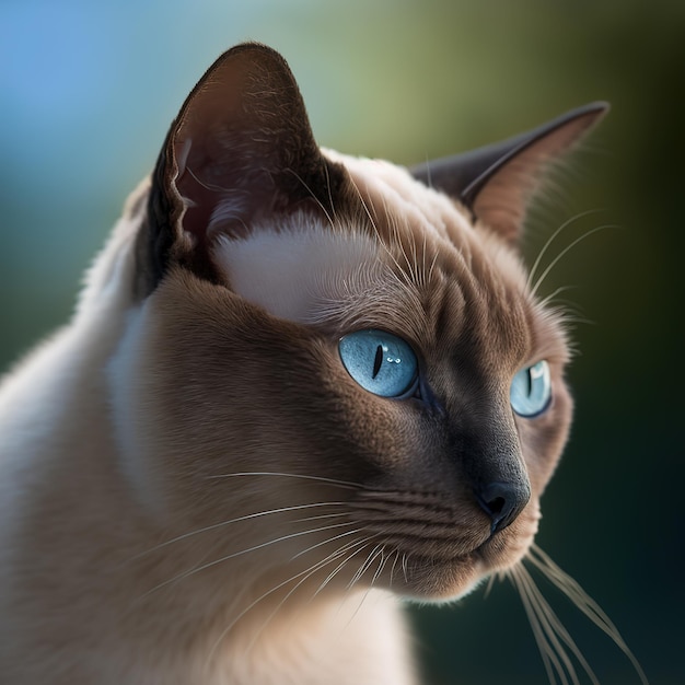 Realistic tonkinese cat on ravishing natural outdoor background