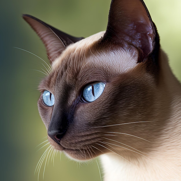 Realistic tonkinese cat on ravishing natural outdoor background