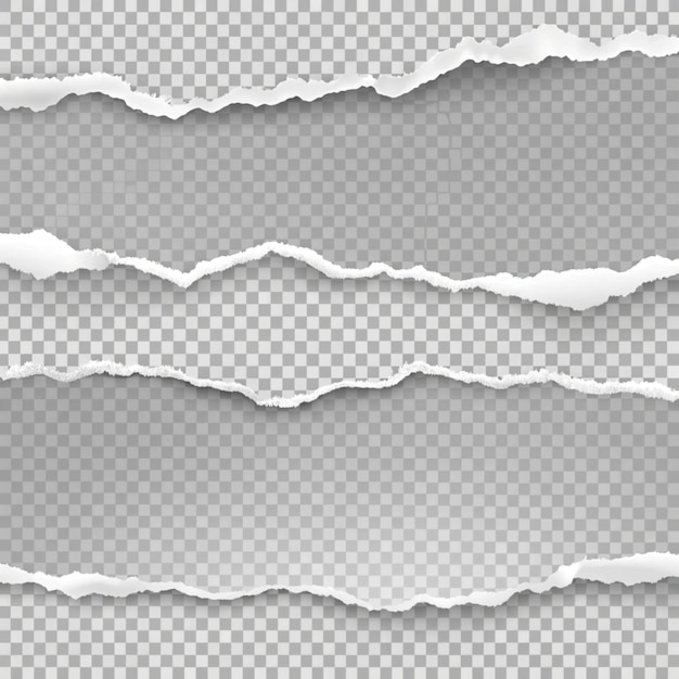 realistic torn paper edges Torn ripped pieces of white and grey paper with soft shadow are on grey squared background for text