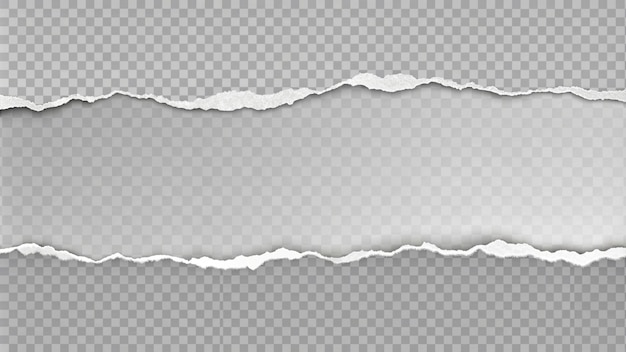 realistic torn paper edges Torn ripped pieces of white and grey paper with soft shadow are on grey squared background for text