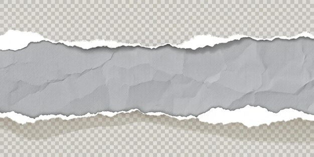 Photo realistic torn paper edges torn ripped pieces of white and grey paper with soft shadow are on grey squared background for text