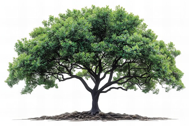 A realistic tree with green leaves on a white background presented