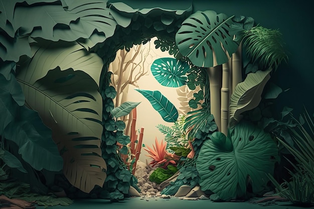 Realistic tropical jungles travelling concept Created with Generative Ai technology