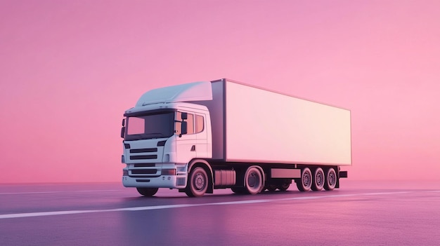 a realistic truck on a road pink background ar 169 v 61 Job ID 19d86c11dc624e0faf40ce12f876a960