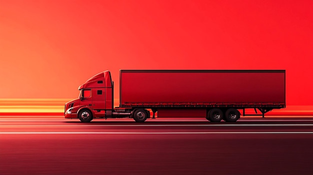 a realistic truck on a road red background ar 169 v 61 Job ID 3e914e694b764561a3967c5c62f84f02