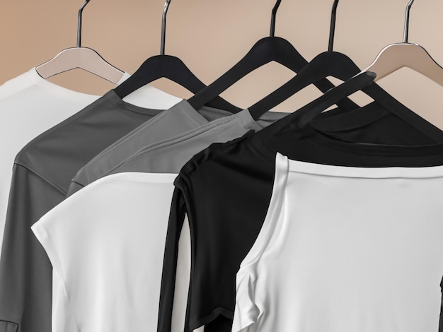 Realistic tshirt mockup Blank black and white tshirt on hanger Tshirt Mockup Design