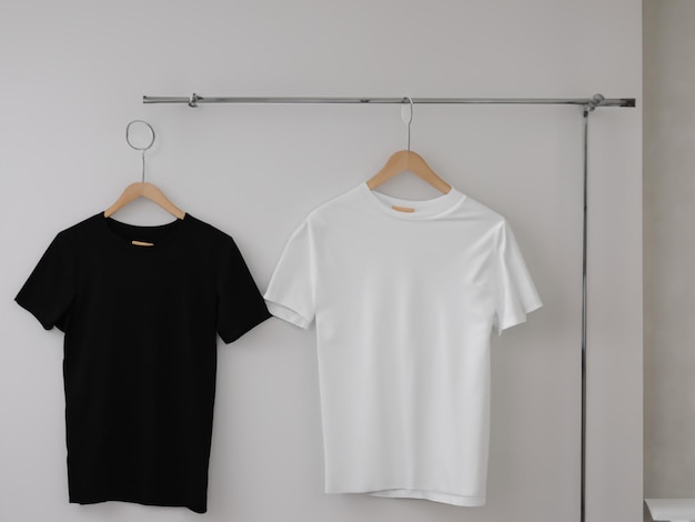 Realistic tshirt mockup Blank black and white tshirt on hanger Tshirt Mockup Design