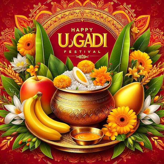 Photo realistic ugadi celebration backgrounds for happy ugadi