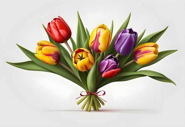 Realistic vector tulips in red yellow and purple