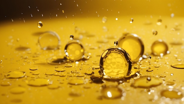 Realistic water droplets on yellow background design wallpaper generated by AI