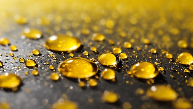 Realistic water droplets on yellow background design wallpaper generated by AI