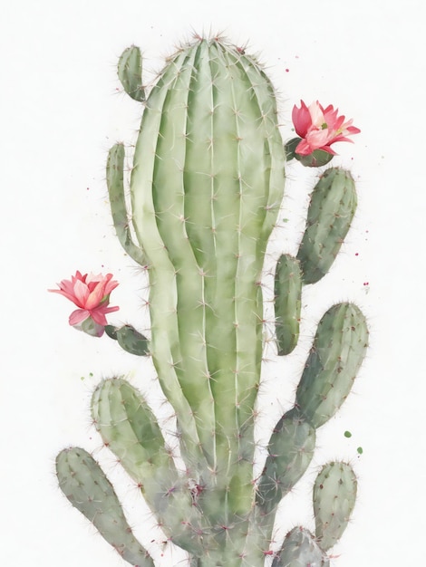 Photo realistic watercolor cactus in white background