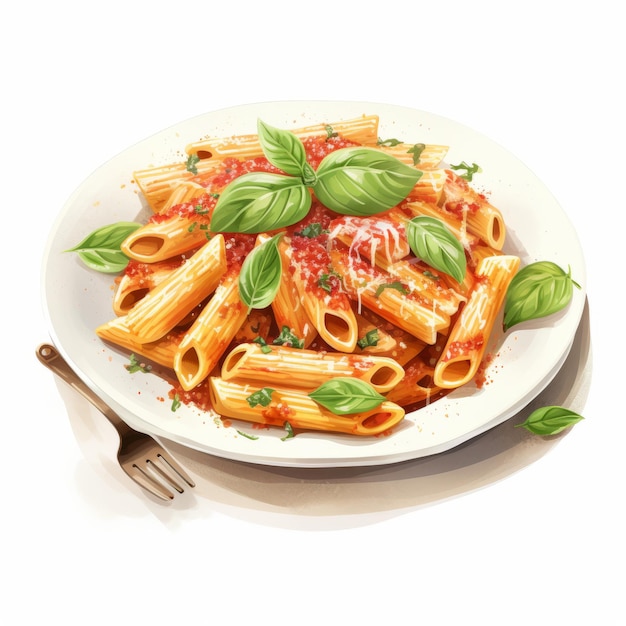 Realistic Watercolor Illustration Of Penne With Meat Sauce