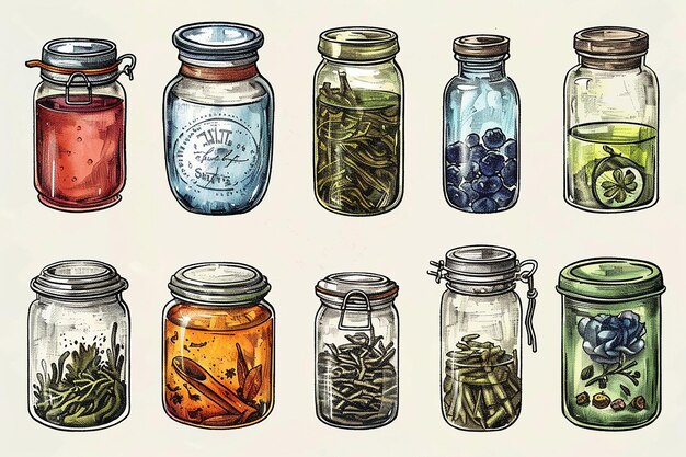 Photo realistic watercolor and line art of teas tea jars and tins