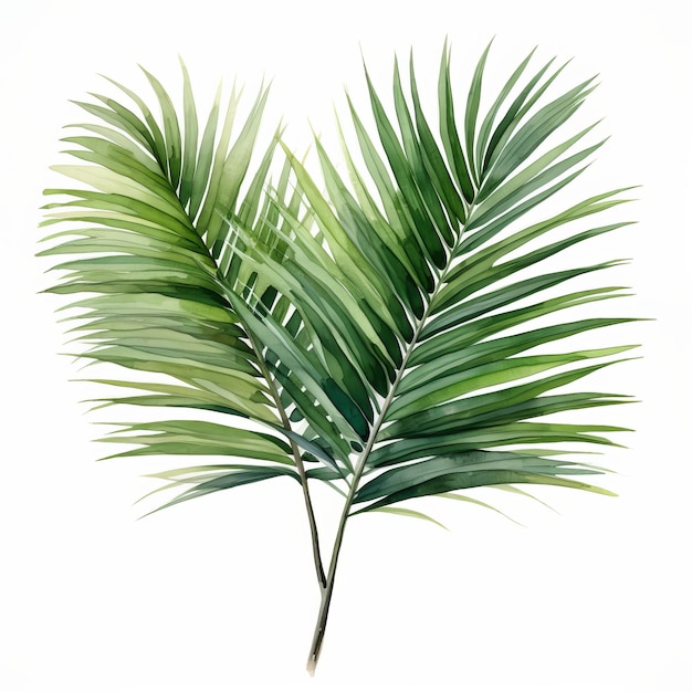 Realistic Watercolor Painting Of Two Palm Leaves