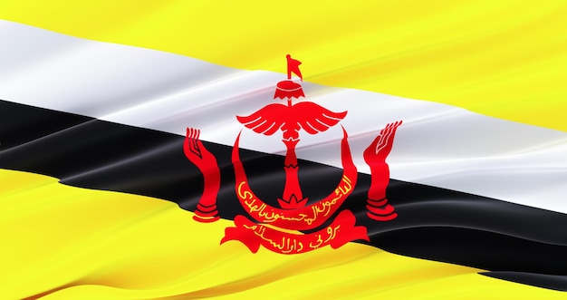 Realistic waving fabric flag of Brunei 3D render