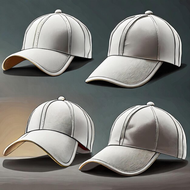 Realistic white baseball cap set Back front side view file contains a clipping path to create the