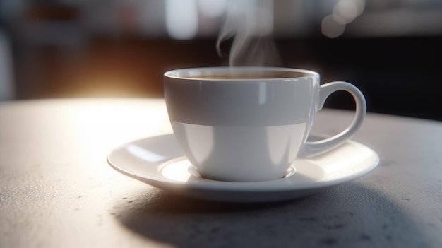 Realistic white cup of coffee steam morning coffee