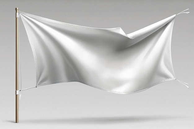 Realistic white flag style fabric banner