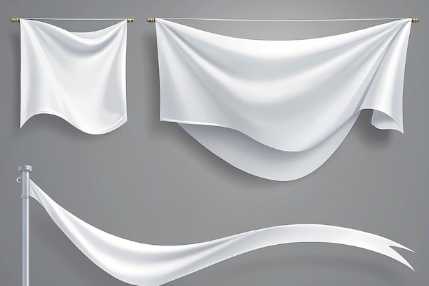 Realistic white flag style fabric banner