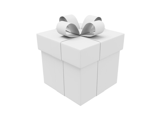 Realistic white gift box with ribbon 3D rendering Icon on white background