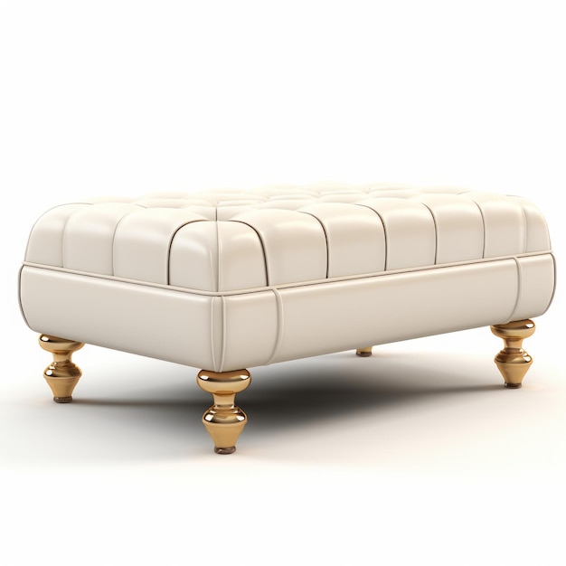 Realistic White Ottoman With Golden Feet Detailed 3d Render