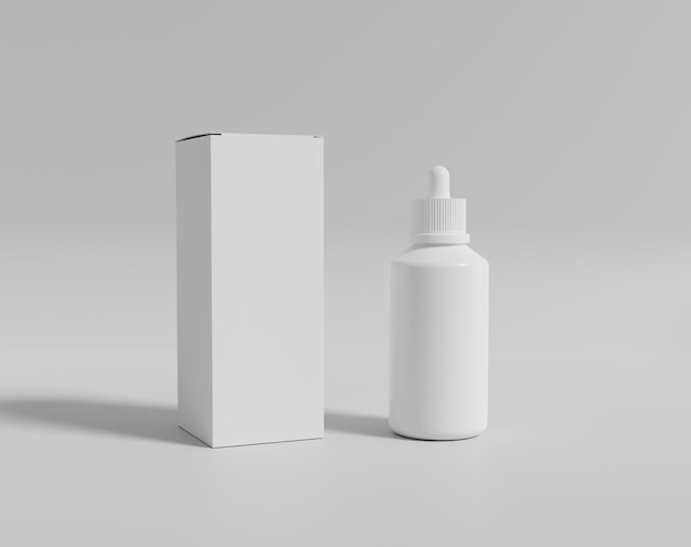 Realistic white plastic bottle with a box, madicine glass bottle, 3d rendering, 3d illustration, ren