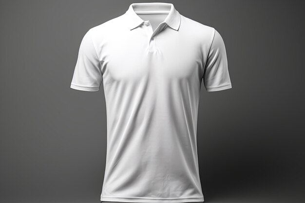 Photo realistic white polo shirts mockup front and back view design template isolated on dark background