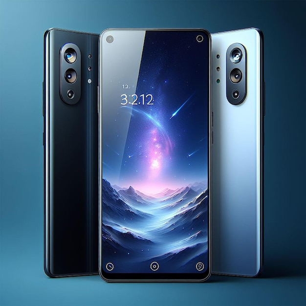 Realistic white smartphone design with three cameras