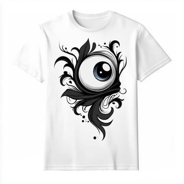 A realistic white t shirt mockup with an eye graphic print design