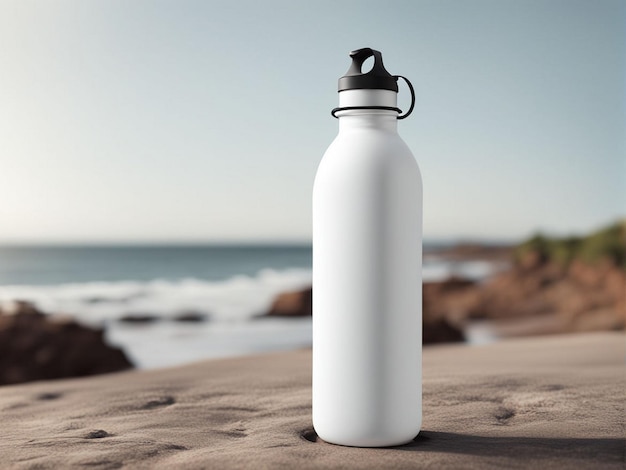 A realistic white water bottle mockup in Background